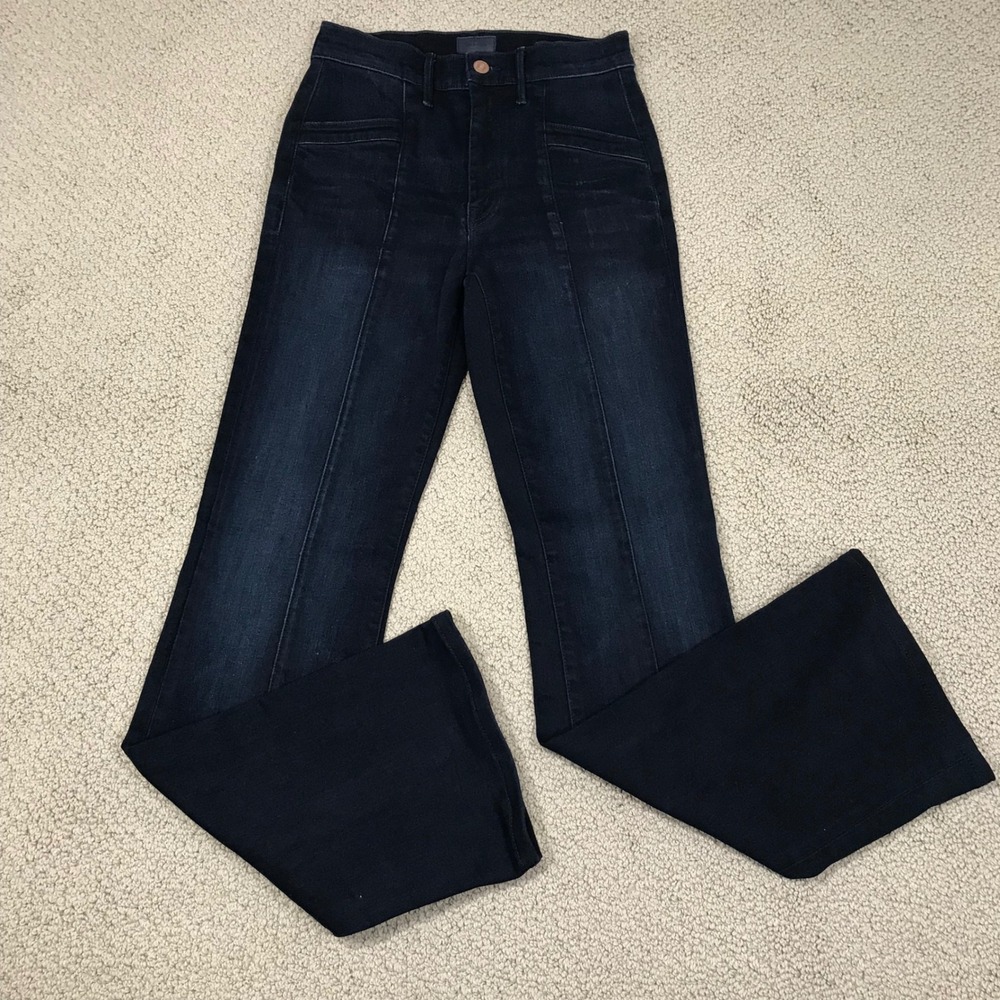 Mother High Waisted Flare Jeans Dark Indigo Seam Front Size 27 Made in USA
